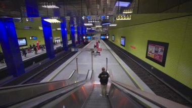 January 8, 2023. Munich. Germany. U Bahnhof Munchner Freiheit. Subway lines U3 and U6. Futuristic subway station Muenchener Freiheit in Bavaria. Location Schwabing Freimann. Munchen underground. 