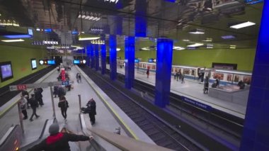 January 8, 2023. Munich. Germany. U Bahnhof Munchner Freiheit. Subway lines U3 and U6. Futuristic subway station Muenchener Freiheit in Bavaria. Location Schwabing Freimann. Munchen underground. 