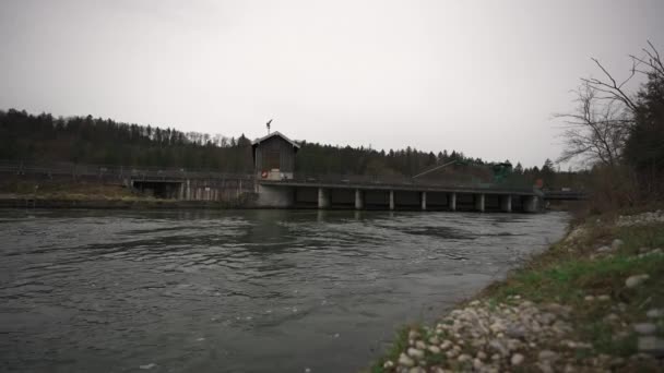 Fischtreppe Grunwalder Stauwehr Forst Bayerbrunn Hydro Power Station Fish Passage — Stock videók