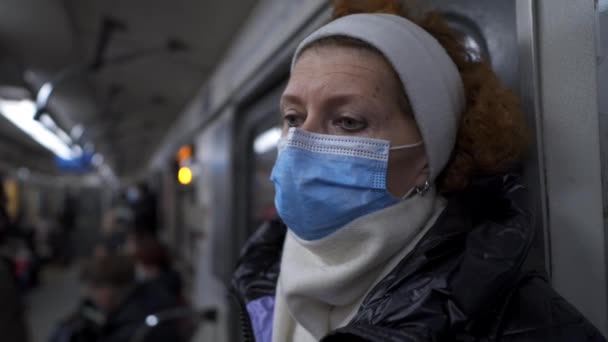 Underground Travel Face Mask Health Safety Pandemic Concept Social Distancing — Vídeo de Stock