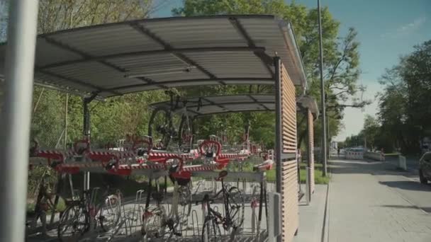 Bicycle Infrastructure Modern Multi Functional Double Decker Parking Lot Many — Stock video