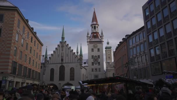 Prosince2022 Mnichov Německo Marienplatz Dav Mnichovském Vánočním Trhu Pod Neues — Stock video