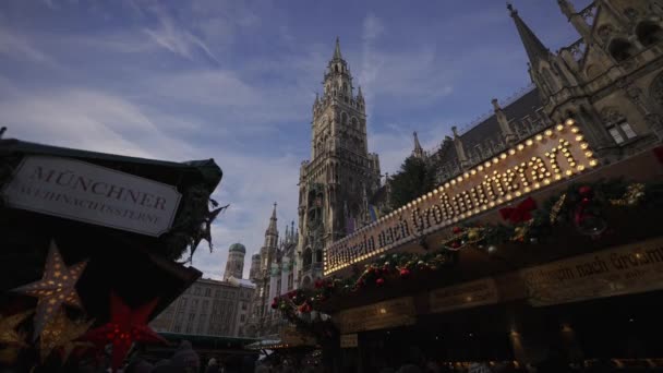 December 2022 Munich Germany Marienplatz Traditional Christmas Market Marienplatz Overlooking — Stock Video