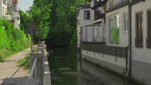 Старе Історичне Місто Фрайзінг Канали Річці Ізар Баварії Німеччина Фрайзінг — стокове відео