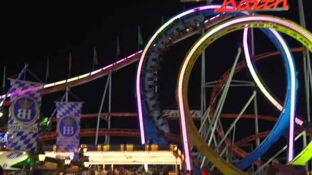 Oktober 2023 München Duitsland Rollercoaster Het Beroemde Bayern Oktoberfest Festival — Stockvideo
