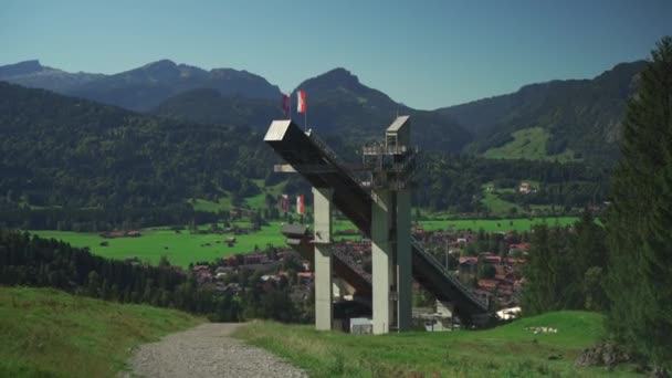 Oberstdorf Almanya Sında Dünyaca Ünlü Kayak Atlama Arenası Skiflugschanze Bayern — Stok video