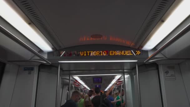 August 2023 Rome Italy Crowded Subway Car People Roma Italia — Stock Video