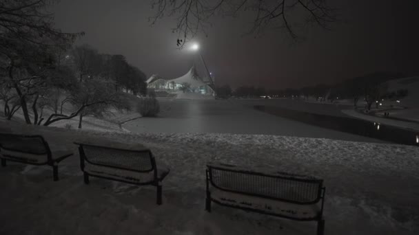 Olympic Park Munich Germany Winter Snow Night Snow Covered Olympic — Stock Video
