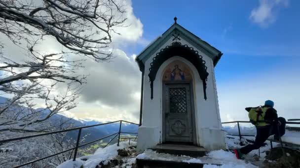 Kasım 2023 Almanya Tegernsee Kışın Karlı Havada Kapelle Auf Dem — Stok video