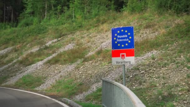 Září2023 Rakousko Vorarlberg Border Sign Austria German State Border Entrance — Stock video