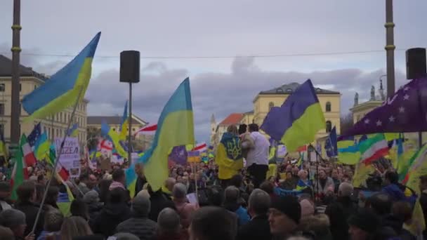 Февраля 2023 Года Мюнхен Одесса Германия Демонстрация Беженцев Украины Против — стоковое видео