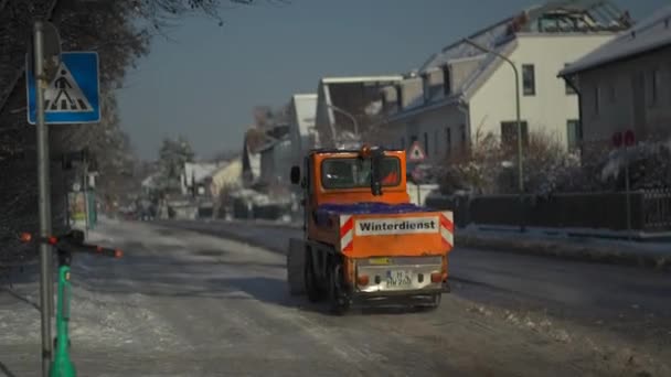 Diciembre 2022 Munich Alemania Eliminación Nieve Ciudad Con Vehículos Especiales — Vídeos de Stock