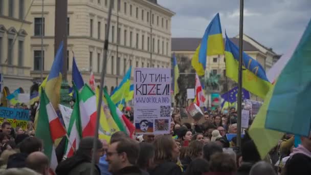 Лютого 2023 Мюнхен Оденплац Німеччина Демонстрація Біженців України Проти Вторгнення — стокове відео