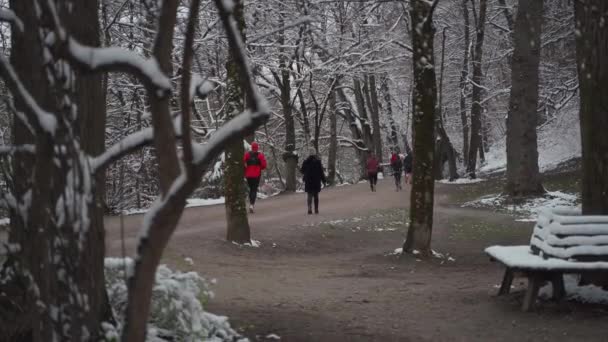 Марта 2022 Мюнхен Германия Зимой Люди Бегают Набережной Реки Изар — стоковое видео