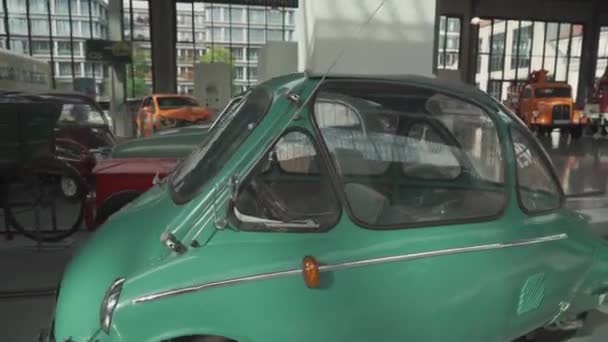 München Tyskland Deutsches Museum Verkehrszentrum Samling Historiskt Kända Och Fordon — Stockvideo