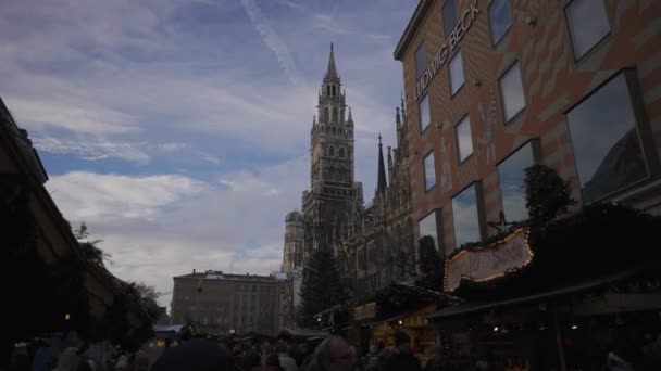 December 2022 Munich Germany Marienplatz Traditional Christmas Market Marienplatz Overlooking — Stock Video