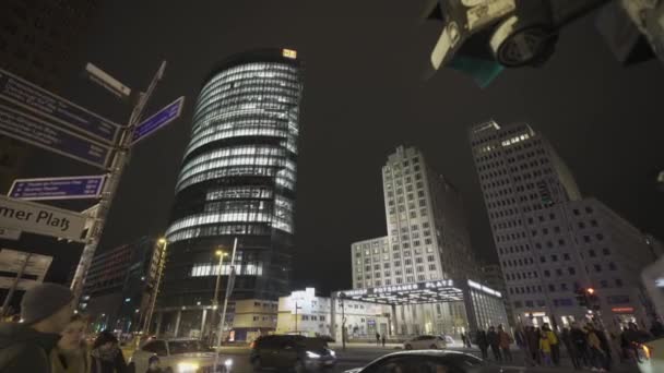 Diciembre 2023 Berlín Alemania Potsdamer Platz Berlin Por Noche Ciudad — Vídeo de stock