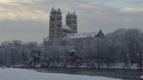 Maximilianskirche Munchen Winter Verschenit Schnee Isar Roman Catholic Church Maximilian — Stock Video