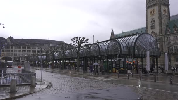 Aralık 2023 Hamburg Almanya Islak Havada Meydan Belediye Binası Hamburg — Stok video