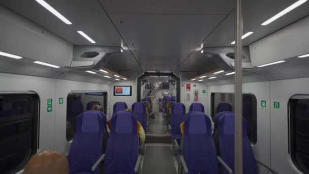 October 2023 Rome Italy Interior Modern Double Decker Trenitalia Hitachi — Stock Video
