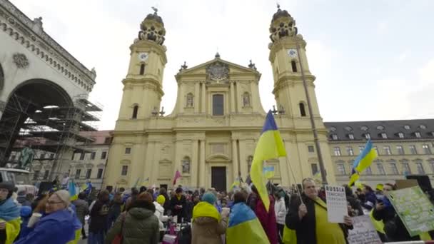 Febrero 2024 Munich Alemania Reunión Apoyo Ucrania Contra Guerra Con — Vídeo de stock