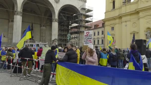Febrero 2024 Munich Alemania Reunión Apoyo Ucrania Contra Guerra Con — Vídeos de Stock