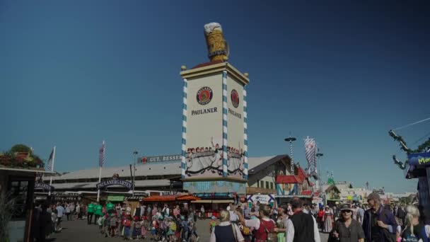 Октября 2023 Года Мюнхен Германия Башня Палатка Пивоварни Paulaner Баварском — стоковое видео