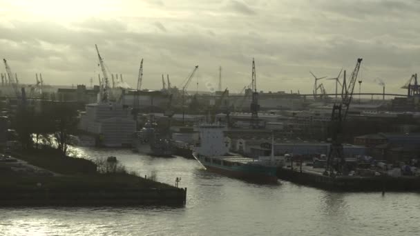Utsikt Över Hamnen Hamburg Vid Floden Elbe Tyskland Från Observationsdäcket — Stockvideo