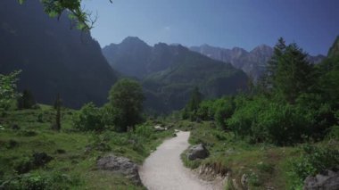 Almanya, Salet, Schoenau am Koenigsee. Turistler yaz aylarında Saletalm 'dan Obersee dağlık gölüne kadar yürüyüş yollarını takip ederler. Berchtesgadener Alpen 'deki iki göl arasındaki popüler yürüyüş rotası.. 