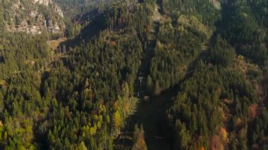 Jennerbahn am Koenigssee, Deutschland Luftaufnahme im Herbst. Jennerbahn, Almanya, Bavyera 'da Jenner hava sahasından Schonau am Konigssee' deki dağda. Berchtesgadener Diyarı. 