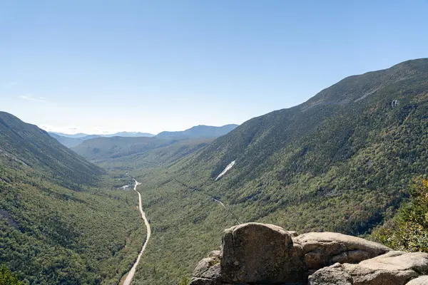 Beyaz Dağ Ulusal Ormanı 'nda bir sürü yemyeşil bitki ve ağacın olduğu güzel bir dağ manzarası. White Mountain Ulusal Ormanı, New Hampshire 'da çekilmiş kaliteli bir fotoğraf..