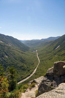 Beyaz Dağ Ulusal Ormanı 'nda bir sürü yemyeşil bitki ve ağacın olduğu güzel bir dağ manzarası. White Mountain Ulusal Ormanı, New Hampshire 'da çekilmiş kaliteli bir fotoğraf..