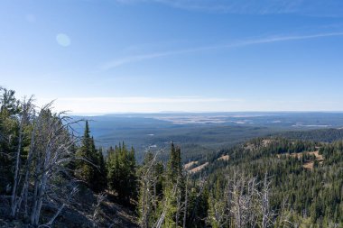 Mavili ve güneşli bir günün çarpıcı manzarası. Washburn, Yellowstone Ulusal Parkı 'na bakıyor. Yellowstone Ulusal Parkı, Wyoming 'de çekilmiş kaliteli bir fotoğraf..
