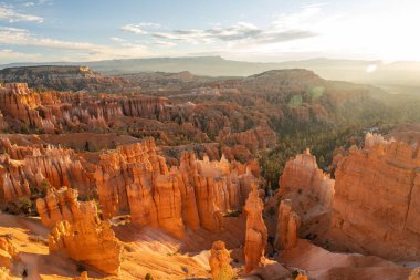 Stunning sunrise views of red rocks and hoodoos at Bryce Canyon National Park during golden hour. A high-quality photo taken at Bryce Canyon National Park, Utah. clipart