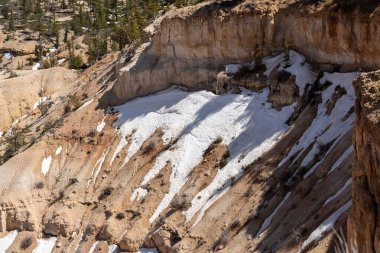 Bryce Canyon Vadisi 'nin kış aylarındaki göz kamaştırıcı manzarasının yanı sıra Bryce Canyon Ulusal Parkı' nda bolca kar ve yeşillik var. Bryce Canyon City, Utah yakınlarında çekilmiş kaliteli bir fotoğraf..