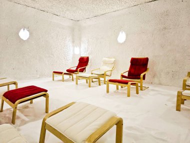 Inside view of the salt cave in a spa resort, designed to replicate the microclimate of natural salt caves