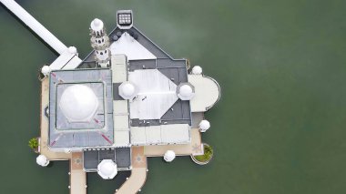 Terengganu, Malaysia: Jan 17, 2022 - overhead view of the famous Masjid Tengku Tengah Zaharah or the floating mosque