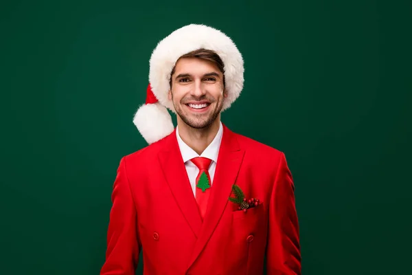Portrait Attractive Classy Chic Cheerful Guy Wearing Festal Decorated Look — Stock Photo, Image