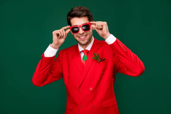 Photo Pretty Cool Santa Claus Guy Dressed Red Jacket Arms — Stock Photo, Image