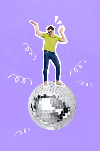 Genç Popüler Ünlülerin Kolaj Fotoğrafı Diskoda Dans Eden Havalı Adam — Stok fotoğraf