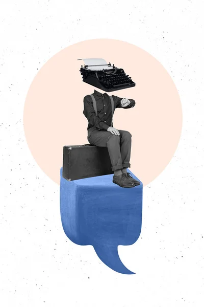 Creative Photo Collage Artwork Poster Weird Person Sitting Cube Waiting — Stock Photo, Image