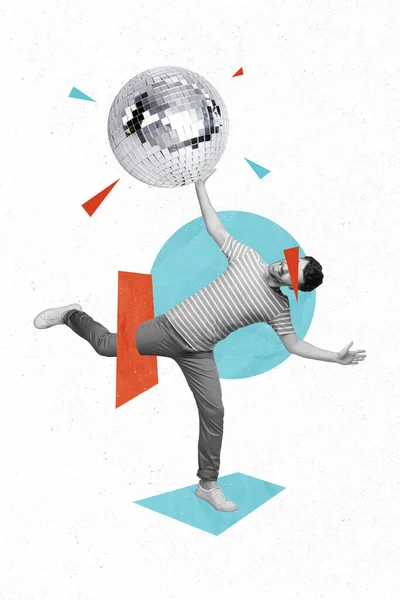 Collage Foto Van Jonge Positieve Funky Dansen Clubber Guy Student — Stockfoto