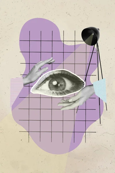 創造的な写真3Dコラージュアートワークポスター絵の背景に隔離された人間の目の手の視力治療の概念のイメージ — ストック写真