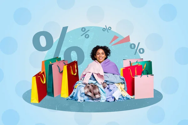 Obrázek Obrázek Koláž Reklama Dáma Oděvní Textilie Zásuvky Kupující Balíčky — Stock fotografie