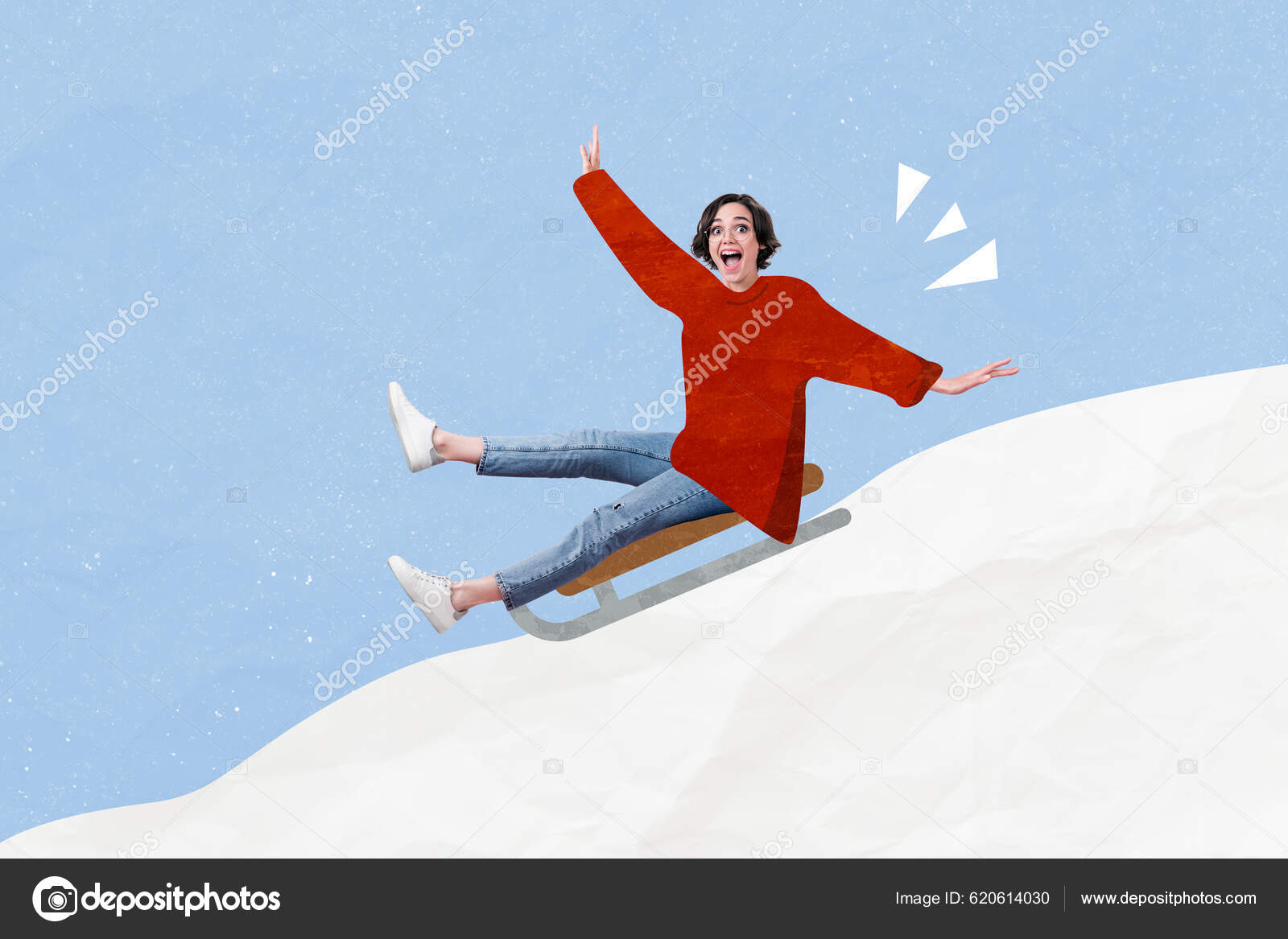 Creativa Foto Collage Ilustraciones Cartel Postal Mujer Loca Muy Alegre —  Foto de stock #620614030 © deagreez1, image size:1600x1167