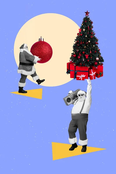 Collage Grafica Opera Arte Immagine Funky Sorridente Natale Nonno Preparare — Foto Stock