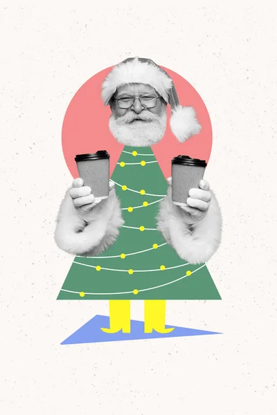 Fotografía Creativa Vertical Del Collage Del Árbol Positivo Bueno Navidad — Foto de Stock