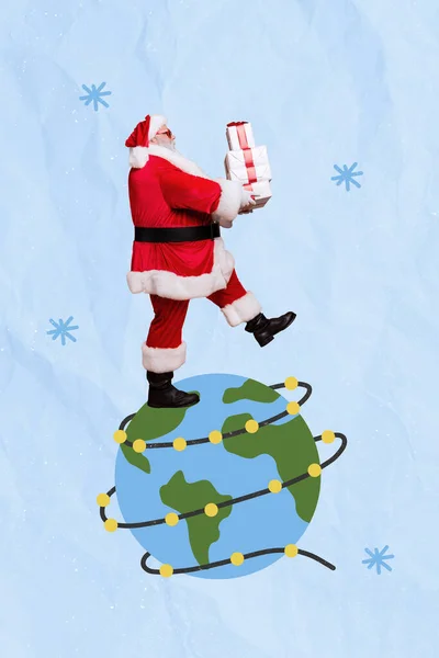 Vertical Creative Collage Photo Positive Kind Good Mood Santa Claus — Stock Photo, Image