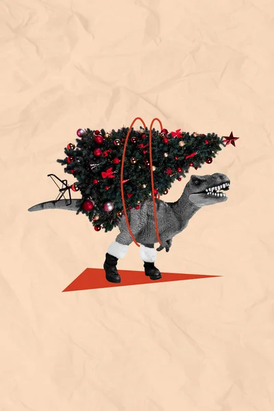 野生爪龙手持圣诞树的艺术品杂志图片 隔离画背景 — 图库照片