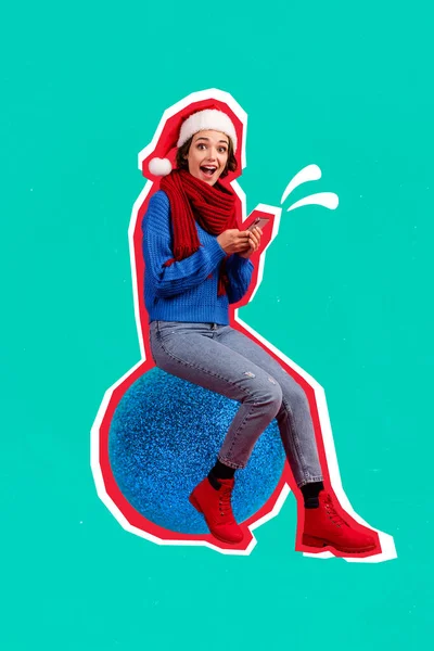 Креативная Фотография Коллаж Художественный Плакат Открытка Изумленной Девушки Сидеть Безделушки — стоковое фото